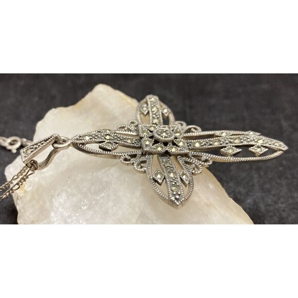 Vintage DBJ Victoria Townsend Cross Pendant 18.5'' Necklace 925 Silver 10g - Picture 2 of 10